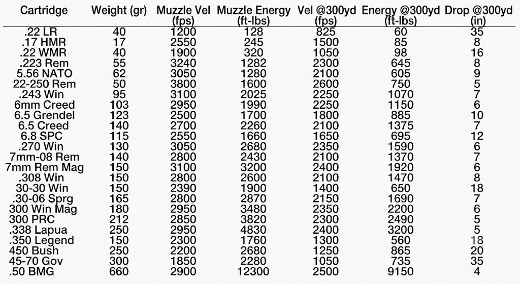 Ballistic Comparison Chart Image