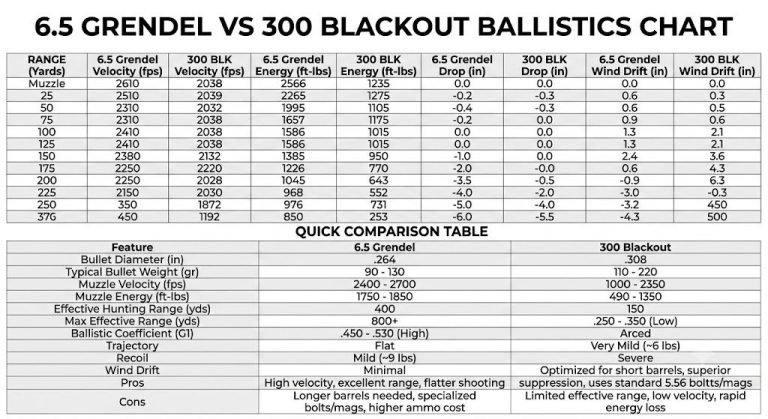 6.5 grendel vs 300 blackout ballistics chart