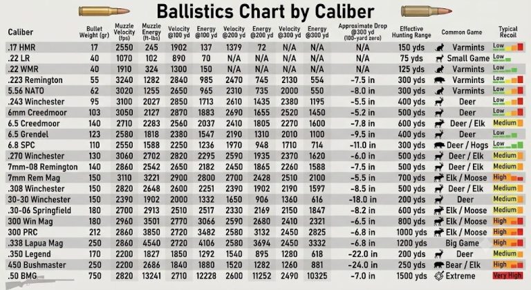 Ballistics Chart by Caliber