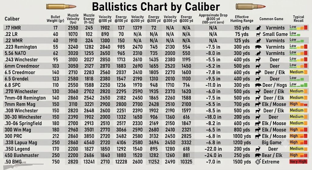Ballistics Chart by Caliber