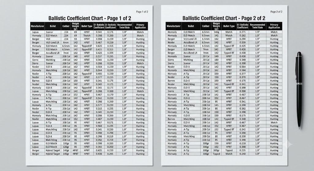 Ballistic Coefficient Chart