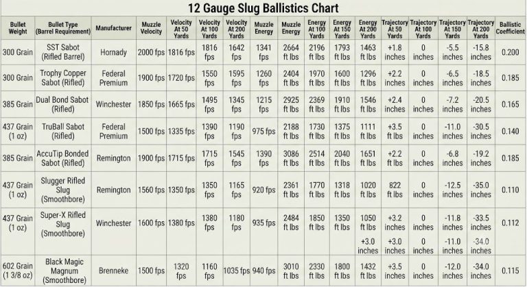 12 Gauge Slug Ballistics Chart