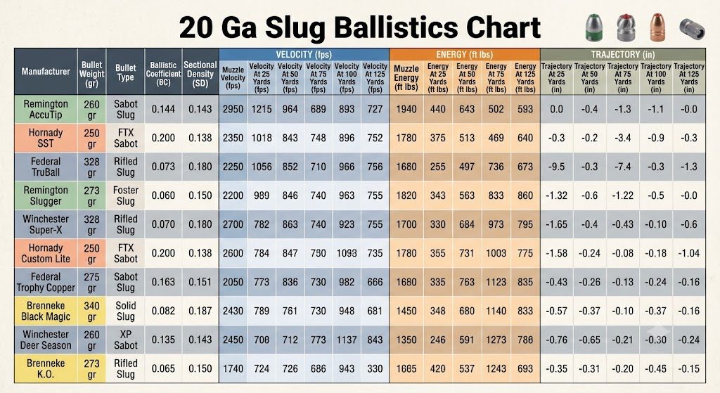 20 Ga Slug Ballistics Chart