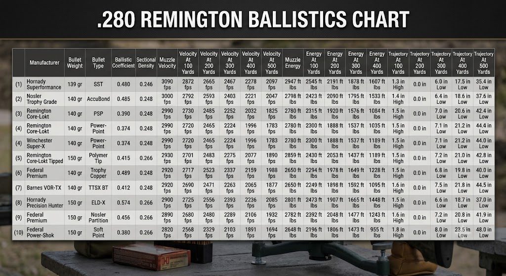 280 Remington Ballistics Chart