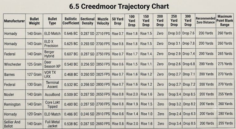 6.5 Creedmoor Trajectory Chart