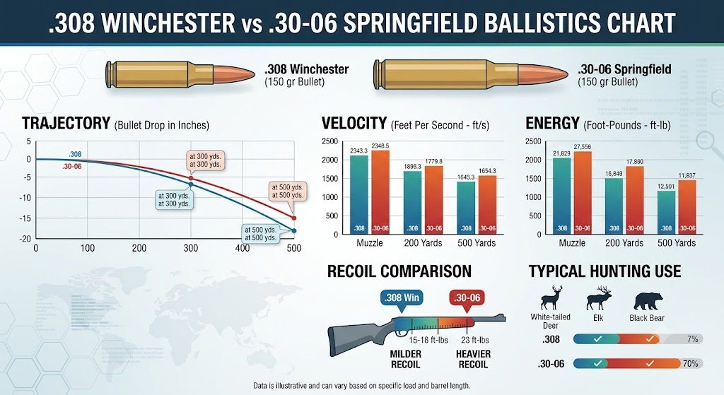 308 vs 30 06 Ballistics Chart