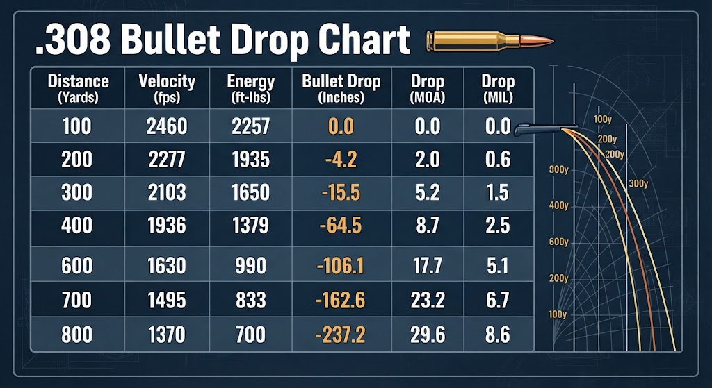 .308 Bullet Drop Chart