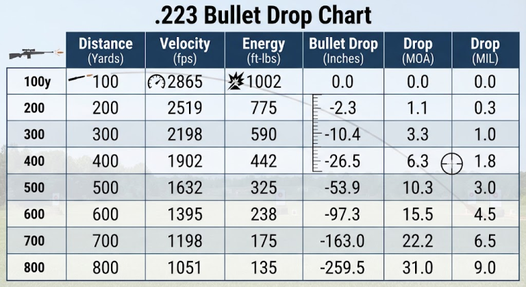 .223 Bullet Drop Chart