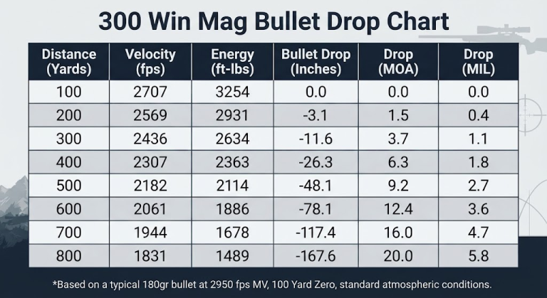 300 Win Mag Bullet Drop Chart