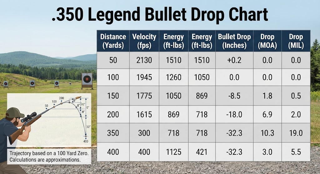.350 Legend Bullet Drop Chart
