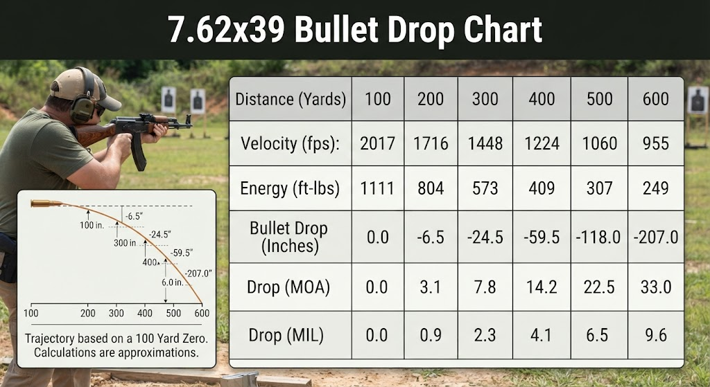 7.62×39 Bullet Drop Chart