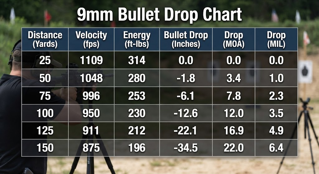 9mm Bullet Drop Chart