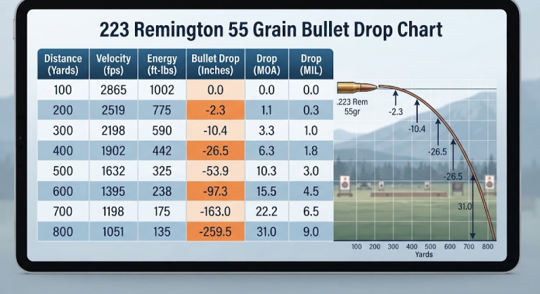 223 Bullet Drop Chart 55 Grain
