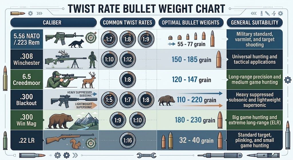 Twist rate bullet weight chart Twist rate bullet weight chart