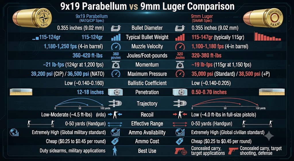 9×19 Parabellum vs 9mm Luger