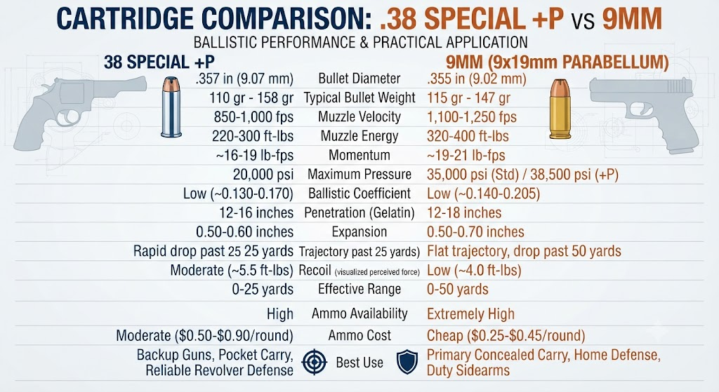 38 Special +P vs 9mm
